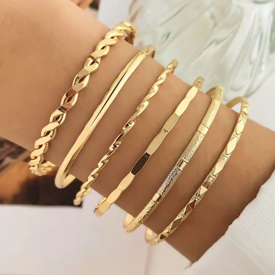 Gold Layered Bangle Bracelet Set