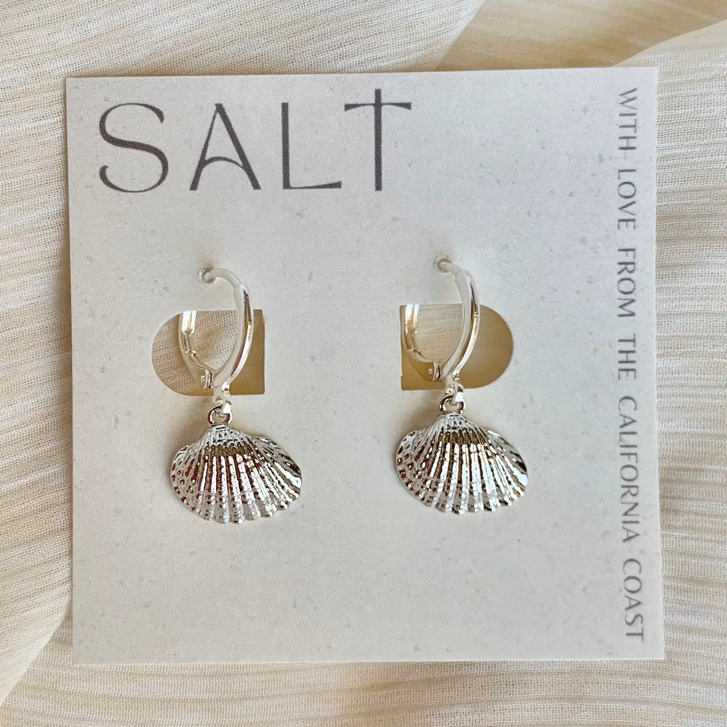 Scallop Seashell Huggie Hoop Earrings