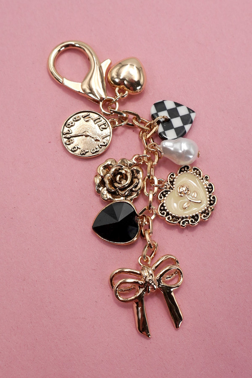 Checkered Heart Bag Charm