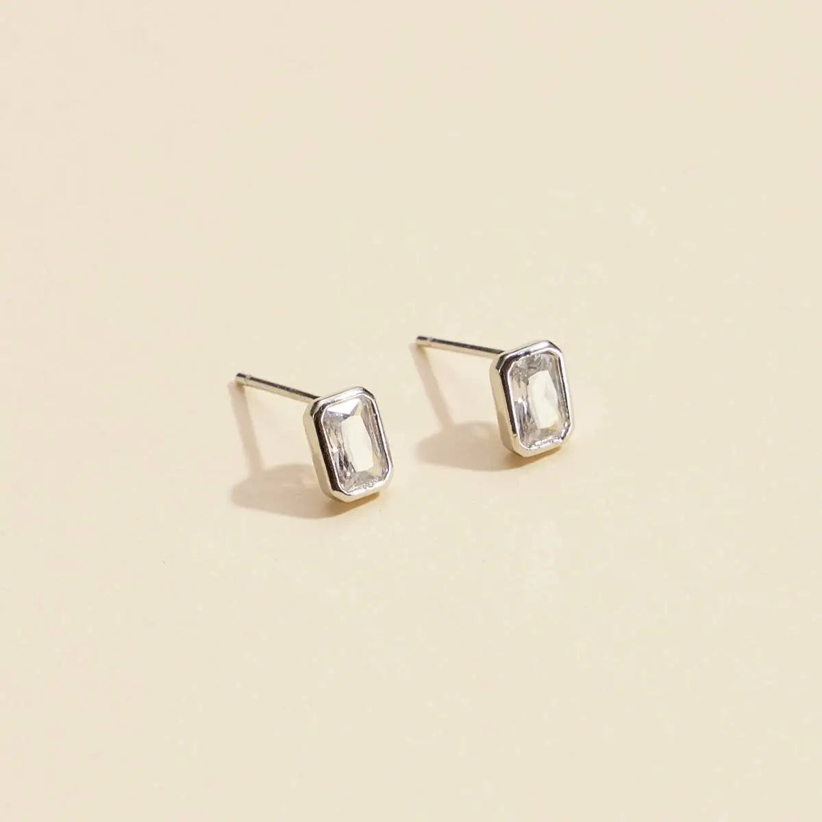 Rectangular Cz Stud Earrings