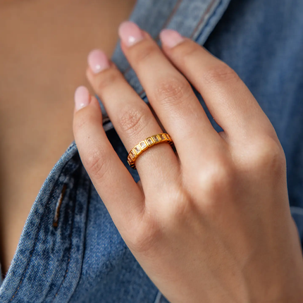 Gold Tennis Emerald Cut Ring