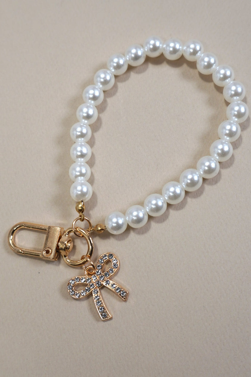 Pearl and Bow Charm Keychain