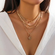 Multi Layer Herringbone Coin Necklace