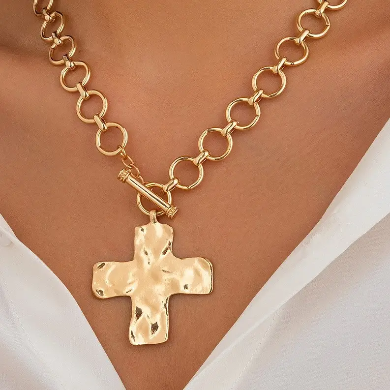 Chunky Hammered Cross Necklace