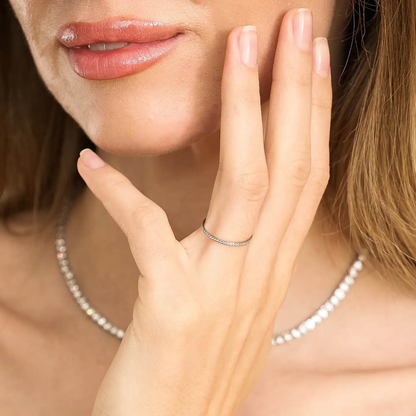 Silver Dainty Tennis Ring Band