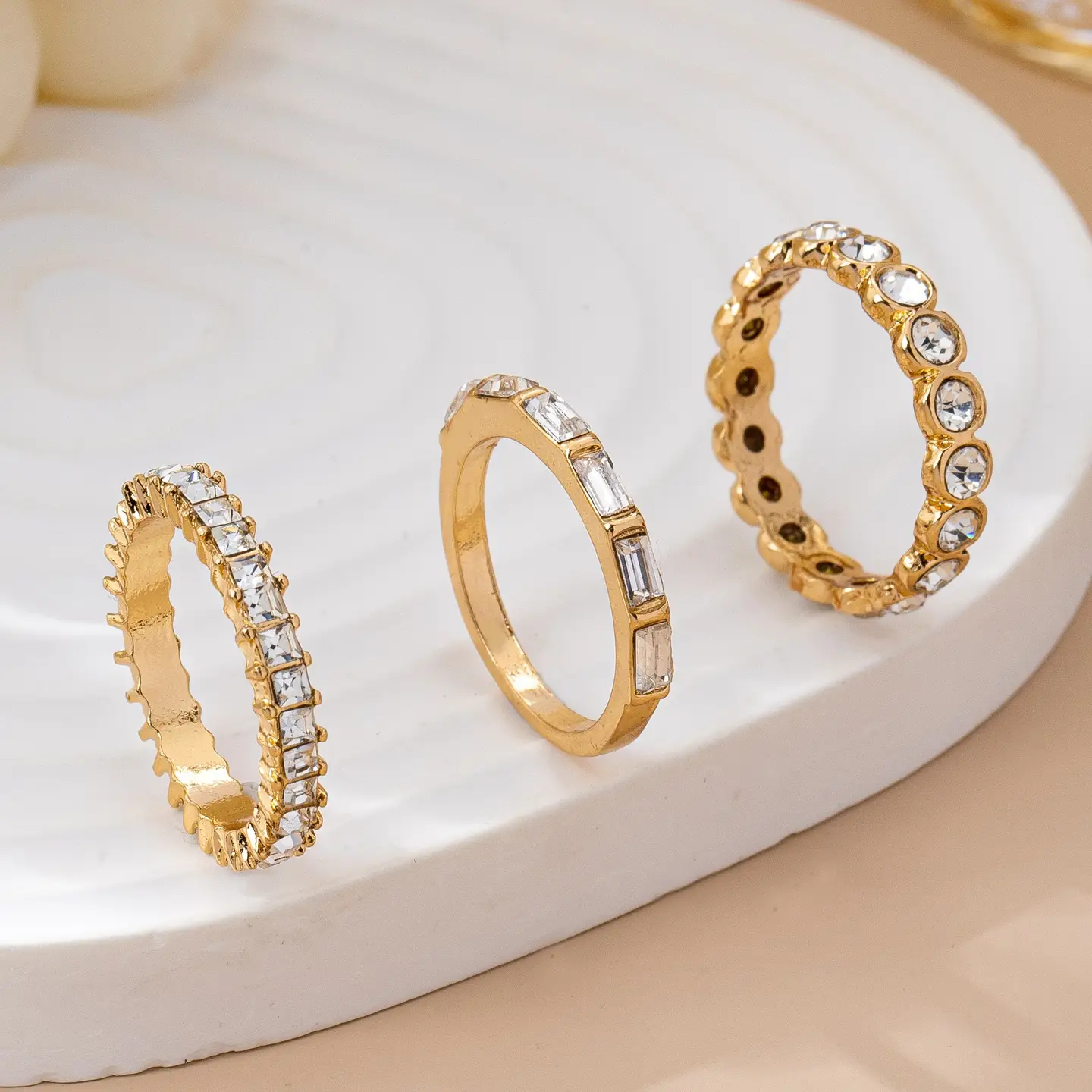 Triple Crystal Stacking Ring Set