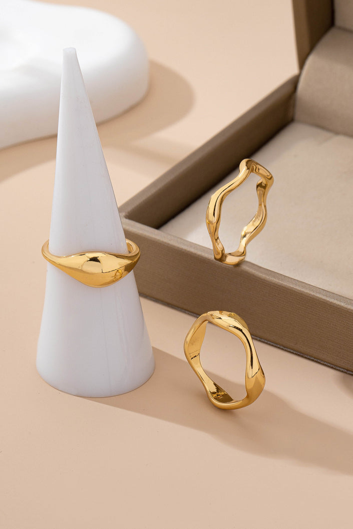 3 Piece Gold Wave Rings