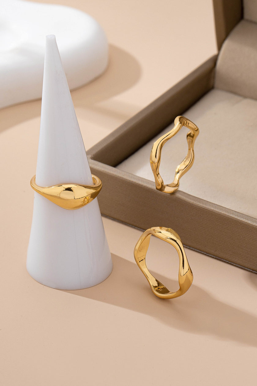 3 Piece Gold Wave Rings