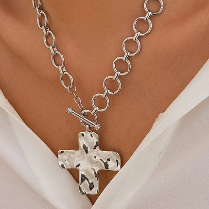 Chunky Hammered Cross Necklace
