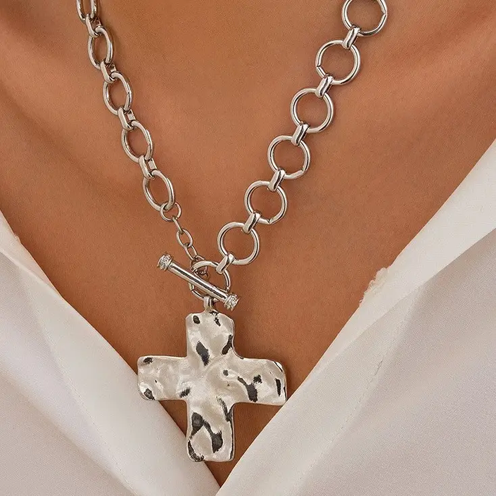Chunky Hammered Cross Necklace